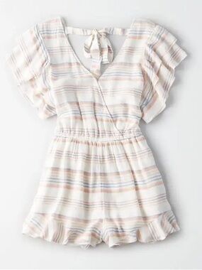 American Eagle Outfitters Pastel Striped Ruffle Romper